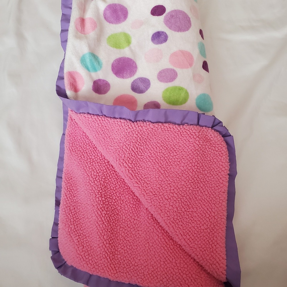 Carters Cozy Baby Girl Blanket Polka Dots Pink White Blue‎ Green Purple Satin